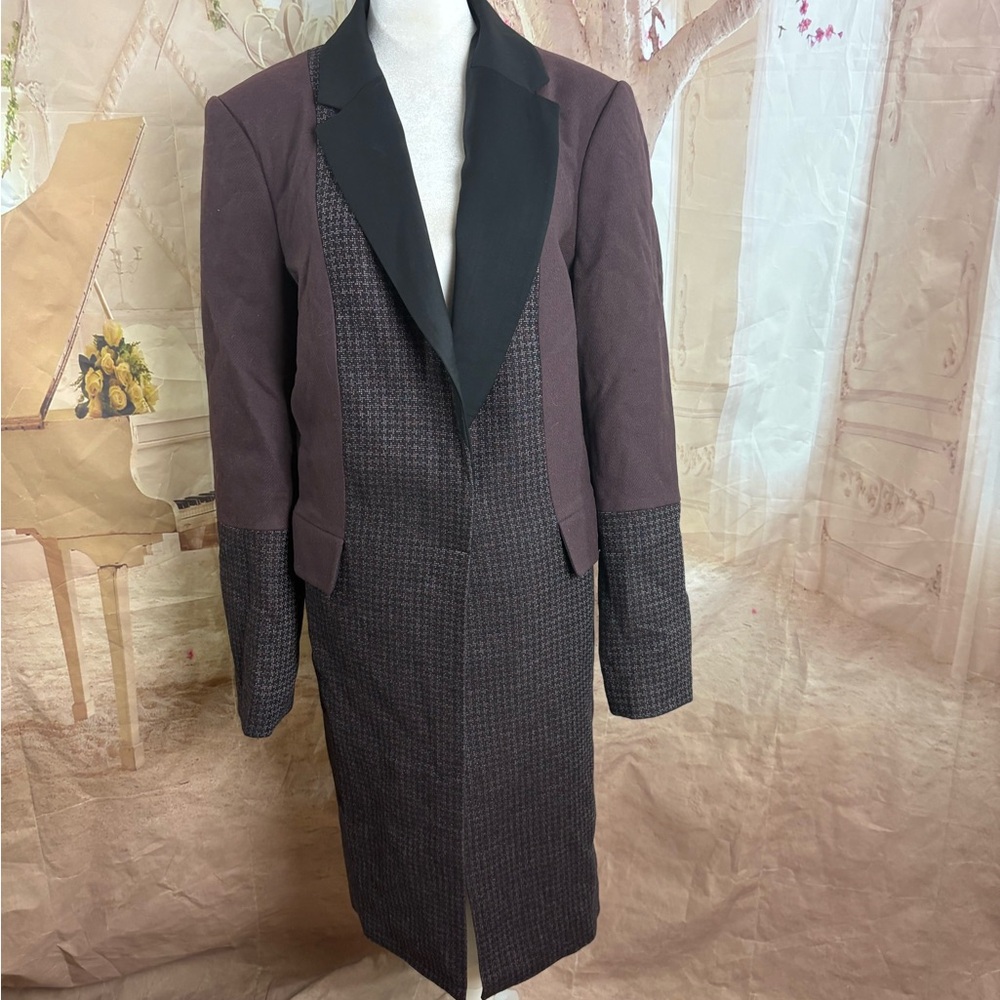 NEW Equipment Long Wool-Blend Blocked Arostide Burgundy Tailored Coat - Picture 2 of 12